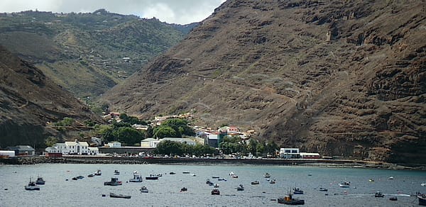 View from the ocean of Jamestown, St Helena Island, South Atlantic Ocean